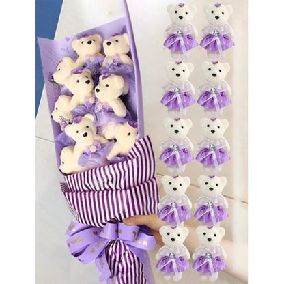 10pcs/Pack 12CM Couple Bear Flower Bouquet Dolls Mini Foam Teddy Bears Plush DlY Valentines Flower Gifts Packaging Accessor part
