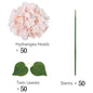 50 PCS Artificial Hydrangea Flowers Silk Hydrangea Heads for Wedding