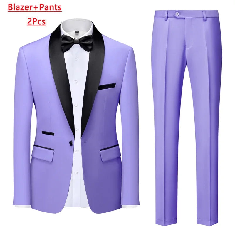Men's Solid Color Suit Jacket Blazer Waistcoat Vest Pants Set M-6XL