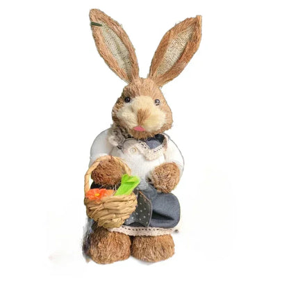 Easter Rabbit Decoration Bunny Figure Cattail Craft Ornament Home Holiday Cute Bunny Home Decoration Easter Rabbit Decoration
