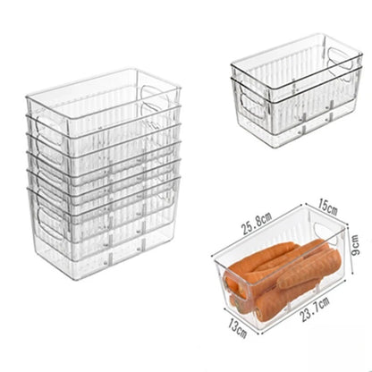 Single Transparent Refrigerator Organizer Bin - Clear Plastic Food Fridge Container with Divider, Freezer or Pantry Storage Box