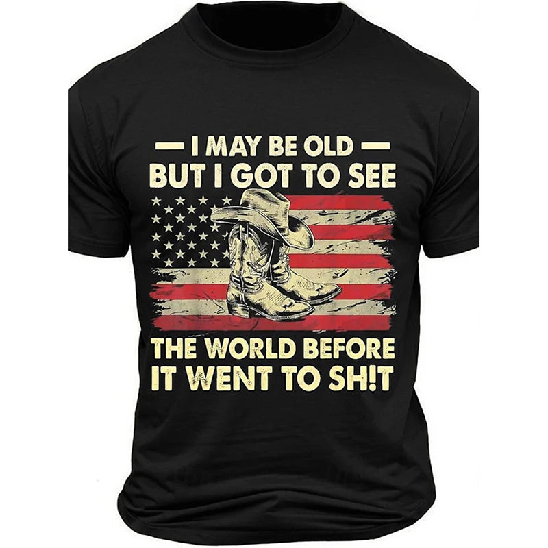 Men’s Retro Flag Skull T‑Shirt – 3D Print Short Sleeve Casual Summer Tee