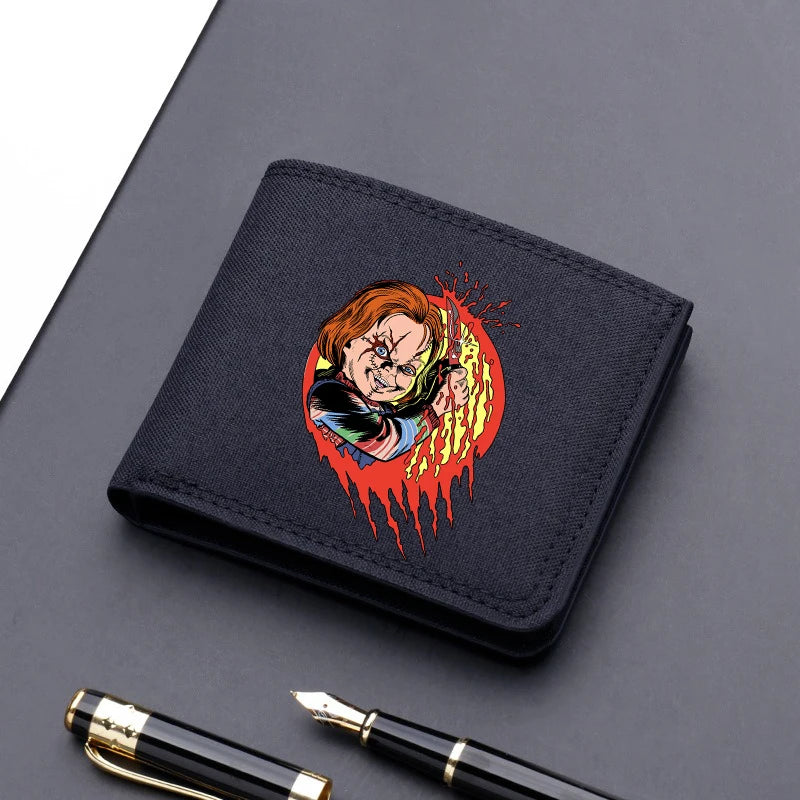 Child's Play Chucky Canvas Men Wallet Black/blue/gray Card Holder Male Money Bag bank Holder Short Purse Credit Card Case Bag