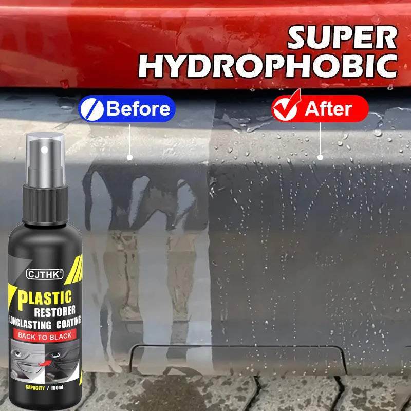 Car Plastic Restorer Coating Agent for Auto Plastic and Rubber Exterior Repair, Cleaning, Refreshing, and Restoration. Black Shine, Seal, and Brighten.