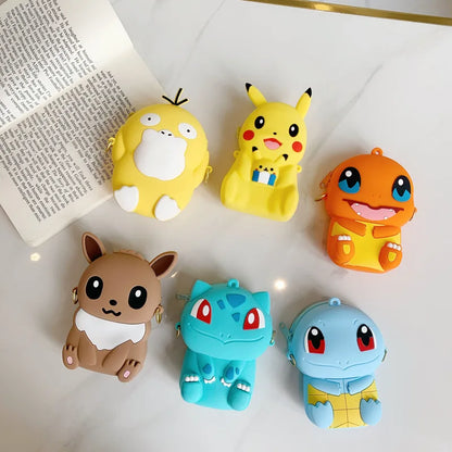 Pokemon Coin Purse Pikachu Anime Figures Cartoon Model Silicone Wallet Kawaii Personality Fashion  Shoulder Bag Kids Toys Gifts