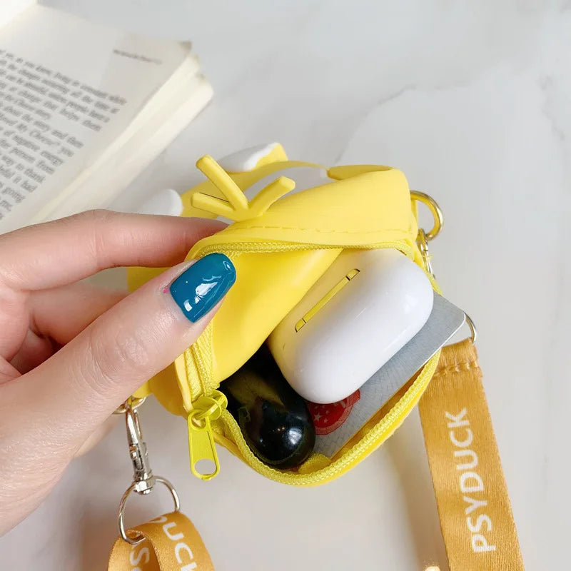 Pokemon Coin Purse Pikachu Anime Figures Cartoon Model Silicone Wallet Kawaii Personality Fashion  Shoulder Bag Kids Toys Gifts