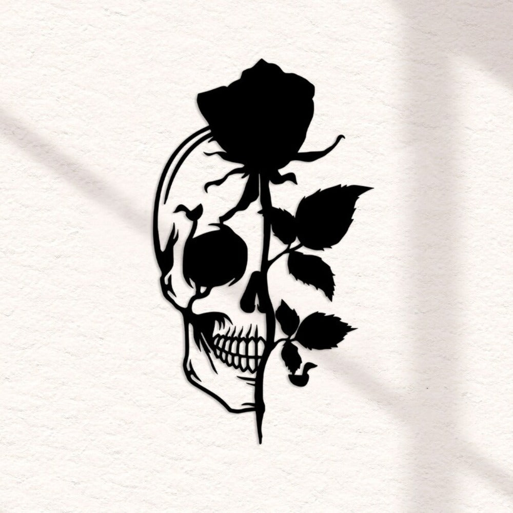Stainless Sugar Skull Decor - Gothic Metal Wall Art with Intricate Floral & Bone Design, Mexican Day of the Dead (Día de los Muertos) Sign, Retro Gothic Home & Party Decoration for Altars, Collectors - Ornate Skull Sculpture