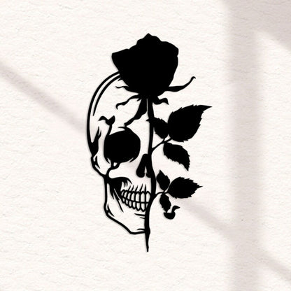 Stainless Sugar Skull Decor - Gothic Metal Wall Art with Intricate Floral & Bone Design, Mexican Day of the Dead (Día de los Muertos) Sign, Retro Gothic Home & Party Decoration for Altars, Collectors - Ornate Skull Sculpture