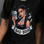 Women's BAD BISH Money Motif Graphic Tee - Black T-Shirt with Bold Money Bags & Text Design, Lightweight 180gsm Glossy Fabric for Everyday & Formal Outfits - Empowering Female Fashion Top, Ladies T-shirts, Casual Wear, Trendy