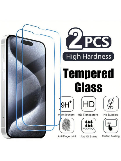 HD Tempered Glass Screen Protector - 2 Pack, 9H Compatibility for iPhone 6 to 16 Series, Including Pro Max Models