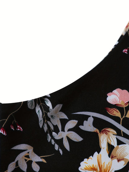 Vibrant Floral Print Blouse - Stylish Cross Halter Neckline, Sleeveless, Flowy Loose Fit - Perfect for Spring and Summer Outfits, Womens Comfortable Clothing