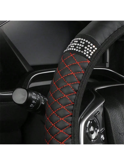 Bling Soft Leather Car Steering Wheel Cover Non-Slip Heat and Cold Protector without Inner Ring