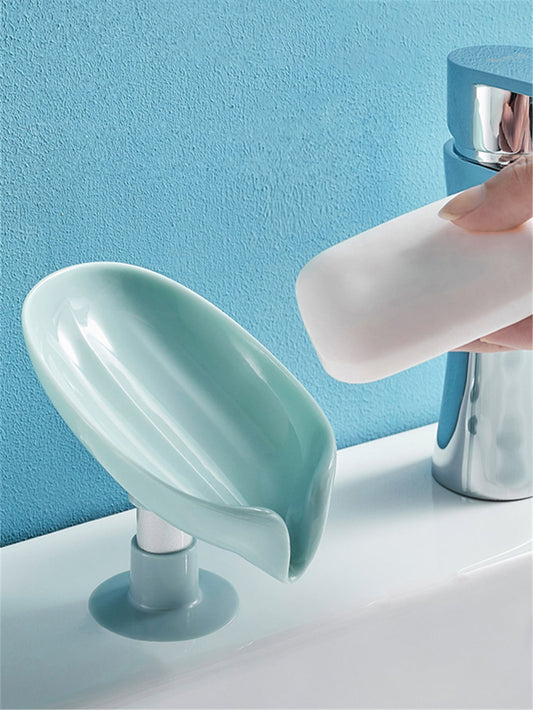 Leaf-Shaped Soap Holder with Suction Cup - Bathroom Soap Dish Tray and Container