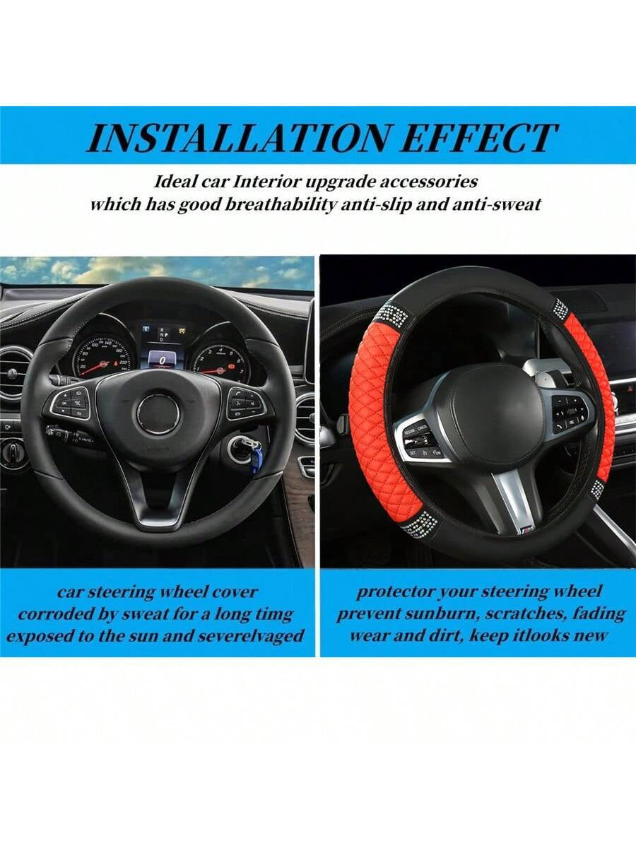 Bling Soft Leather Car Steering Wheel Cover Non-Slip Heat and Cold Protector without Inner Ring