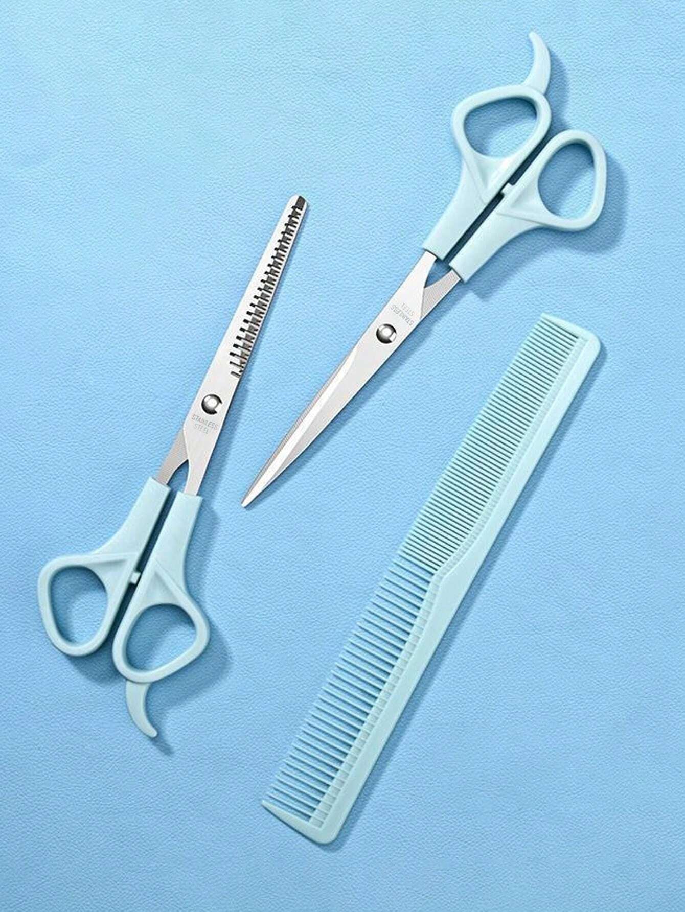 3Pcs/Set Professional Hair Cutting Tools Kit - Scissors, Thinning Shears, Haircut Trimmer, Fine-Tooth Comb for Salon Use