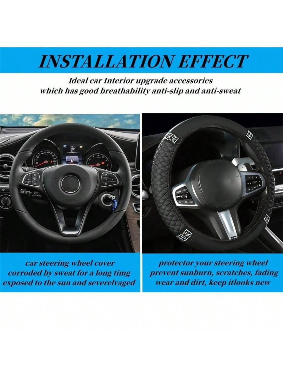 Bling Soft Leather Car Steering Wheel Cover Non-Slip Heat and Cold Protector without Inner Ring