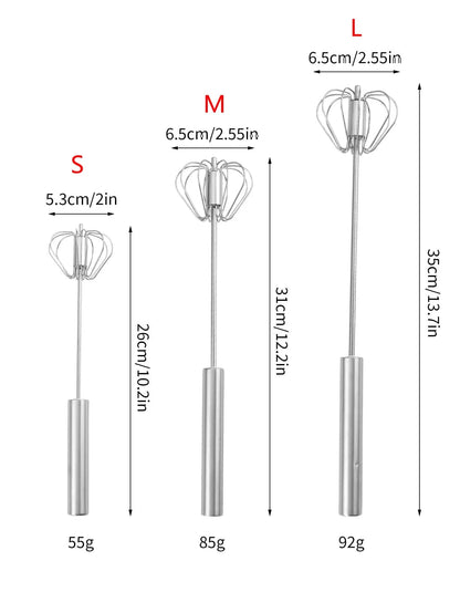 Household Semi-Automatic Rotating Egg Beater,304 Stainless Self Turning Cream Utensil Whisk,Manual Mixer Kitchen Tool