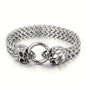 304 Stainless Steel Nordic Double Skull Cuban Chain Bracelet - Retro Punk Hip Hop Rock Jewelry for Men, Durable Polished Finish, Versatile for Daily Wear & Parties, Perfect Gift for Valentine's Day, Father's Day, Graduation,