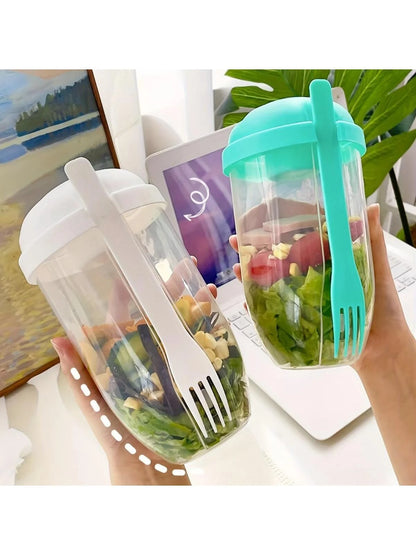 Salad Cup and Fork Set, Salad Meal Shaker Cup, PP Material Healthy Salad Container, Picnic Lunch Breakfast Salad Cup, Kitchen Gadgets, Party Party Date Outing Salad Cup