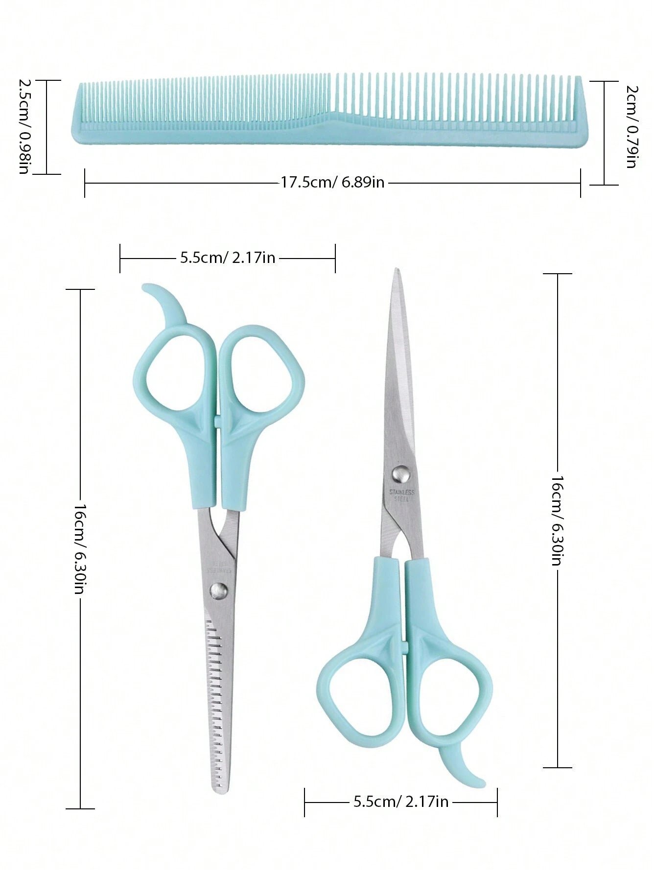 3Pcs/Set Professional Hair Cutting Tools Kit - Scissors, Thinning Shears, Haircut Trimmer, Fine-Tooth Comb for Salon Use