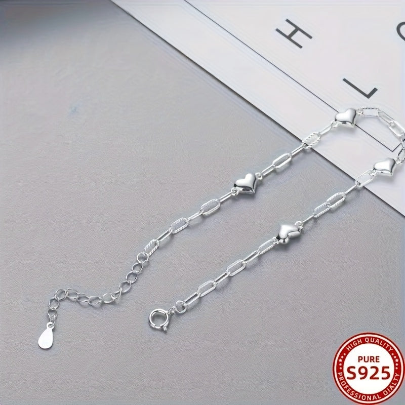 1pc Elegant 925 Sterling Silver Heart Charm Bracelet, Adjustable Anti-Allergy Sexy Chain Link Design Jewelry for Women, Party and Banquet Accessory