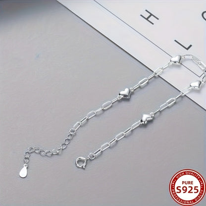 1pc Elegant 925 Sterling Silver Heart Charm Bracelet, Adjustable Anti-Allergy Sexy Chain Link Design Jewelry for Women, Party and Banquet Accessory