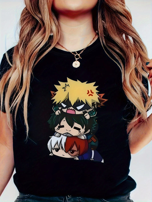 Women' Soft Stretch Short Sleeve T-Shirt - Summer Round Neck Blouse with Spandex-Polyester Blend, Machine Washable Casual Top, Opaque & Non- for Casual Attire, Spring/Summer Outfits - Comfortable Casual Wear & Care (No