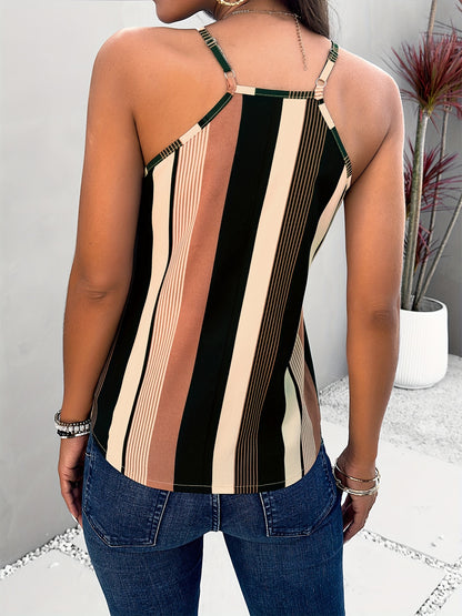 Elegant Striped V-Neck Cami: Chic Wrap Style, Durable & Easy-Care, Perfect for Spring-Fall