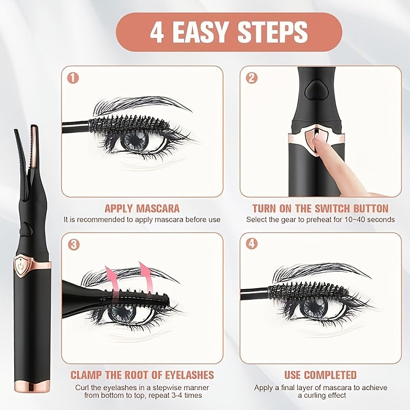Heated Eyelash Curler USB- 2-in-1 with Comb & Clip-Type/Comb Attachment - 3  Settings, Long-Lasting Curling for Volume/Definition, USB-Rechargeable Lash Curler (Compatible with USB-Ports) - Women's Beauty Gift