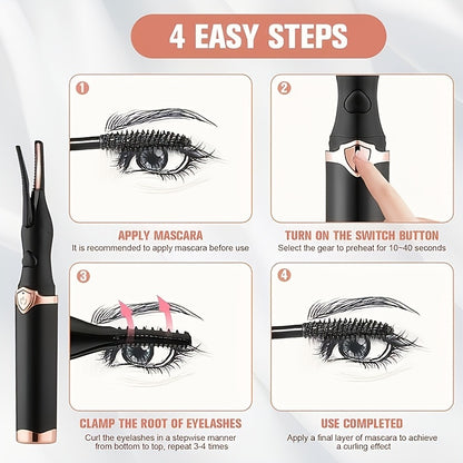 Heated Eyelash Curler USB- 2-in-1 with Comb & Clip-Type/Comb Attachment - 3  Settings, Long-Lasting Curling for Volume/Definition, USB-Rechargeable Lash Curler (Compatible with USB-Ports) - Women's Beauty Gift