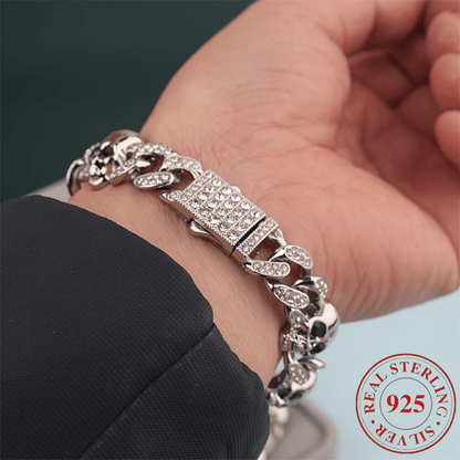 1pc 925 Silver Punk-Style Skull Bracelet | Gothic Jewelry, Avant-Garde Universal Design, Halloween Accessory, Creative Skull Pattern, Durable, Suitable for Party and Banquet Occasions