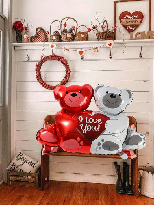 1Pc 28-Inch Valentine'S Day Teddy Bear Foil Balloon with Red Bear, White Bear Holding I Love You Heart-Shaped Pattern, Great for Valentine'S Day Decorations