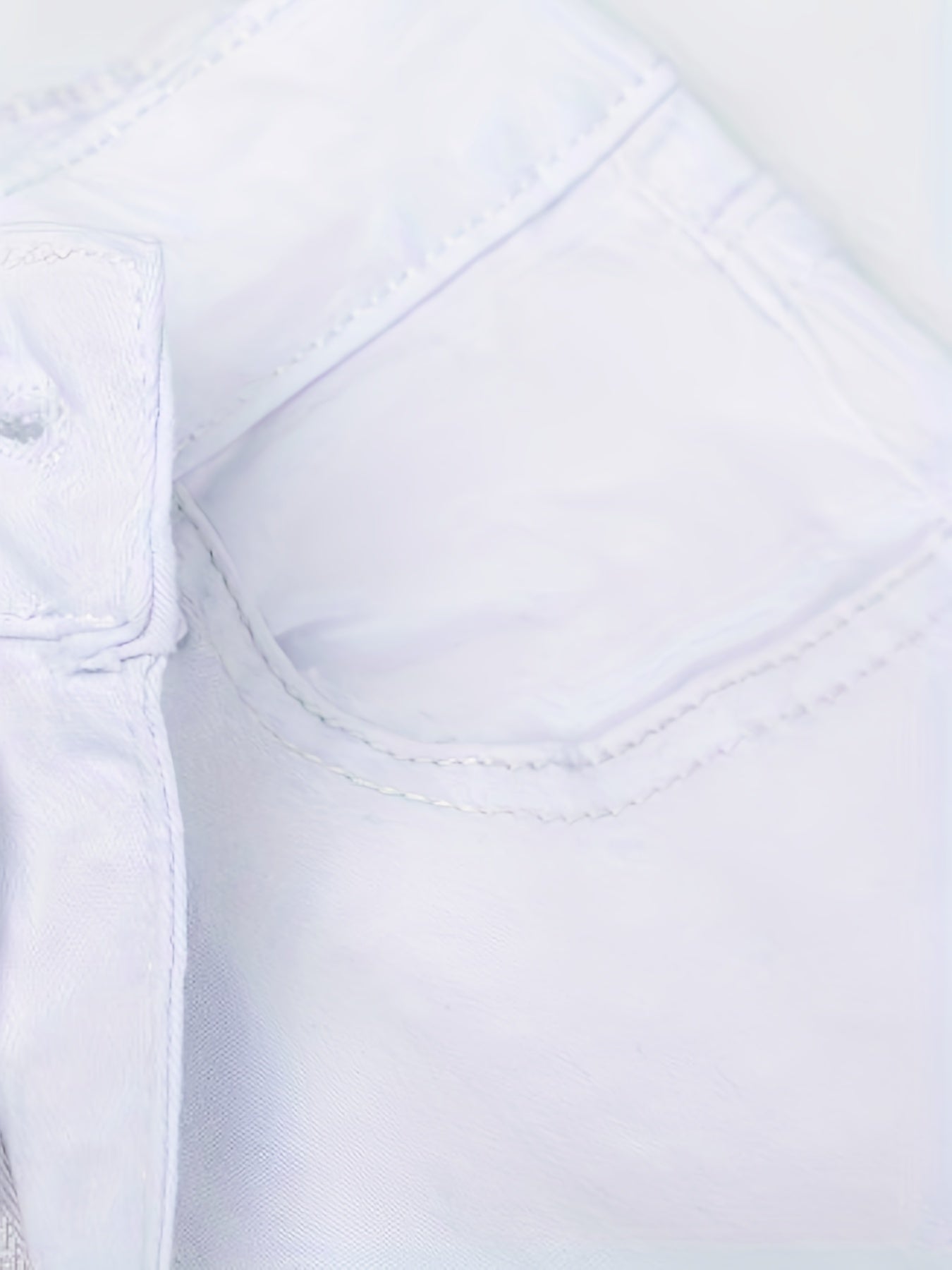 White Ripped Holes Straigh Jeans, Slash Pockets Distressed Non-Stretch Denim Pants, Women's Denim Jeans & Clothing