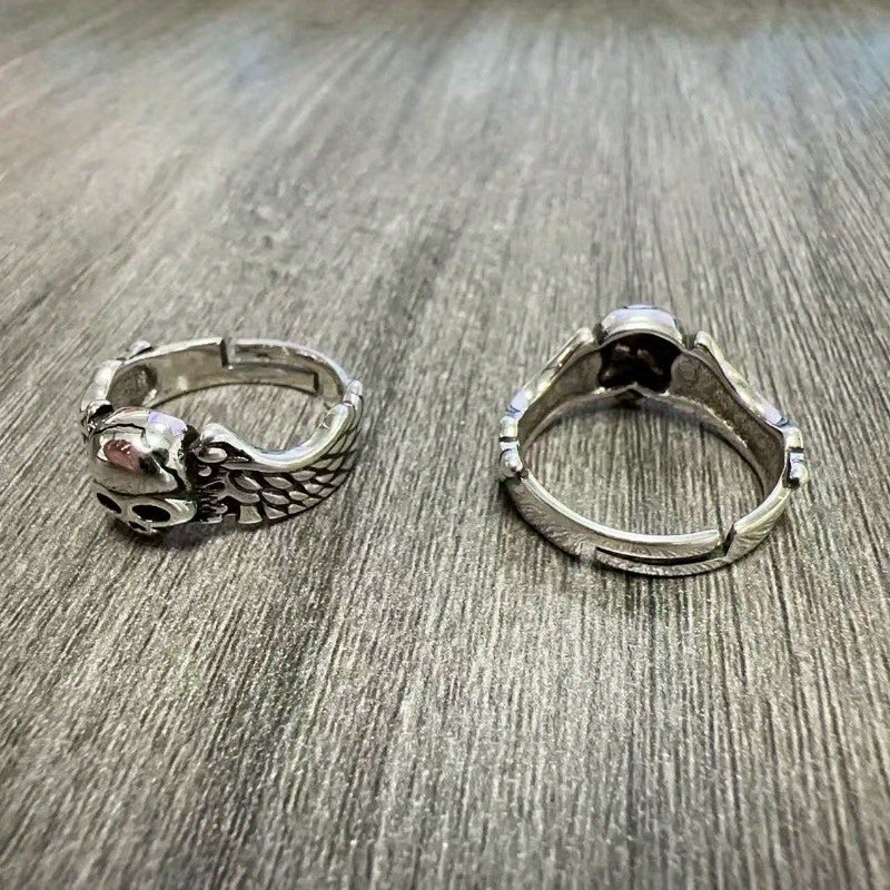 1pc 925 Silvery, Demon Angel Skull adjustable ring, Retro Gothic Punk Style Halloween Party ring, Exquisite Holiday Gift