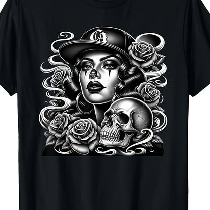 Mexican Street Culture Lowrider Beautiful Latina Women T-Shirt Same style for men and women 2025 summer short-sleeved printed T-shirt pure 220G, Casual Wear, Summer Fashion, Retro Design, Streetwear Aesthetic, Breathable Mate