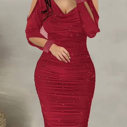 Hot-fix Rhinestone Embellished Swing Neckline Bodycon Dress