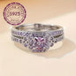 2pcs Set 925 Sterling Silvery Wedding Jewelry, Women's Fashion Creative Starry Sky Design Ring, Luxurious EngaSynthetic Gemstoneent Promise Ring Set, Heart-shaped Theme, Ideal for Weddings And Gifts