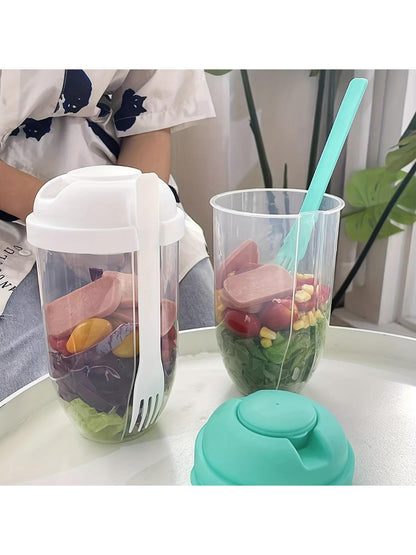 Salad Cup and Fork Set, Salad Meal Shaker Cup, PP Material Healthy Salad Container, Picnic Lunch Breakfast Salad Cup, Kitchen Gadgets, Party Party Date Outing Salad Cup