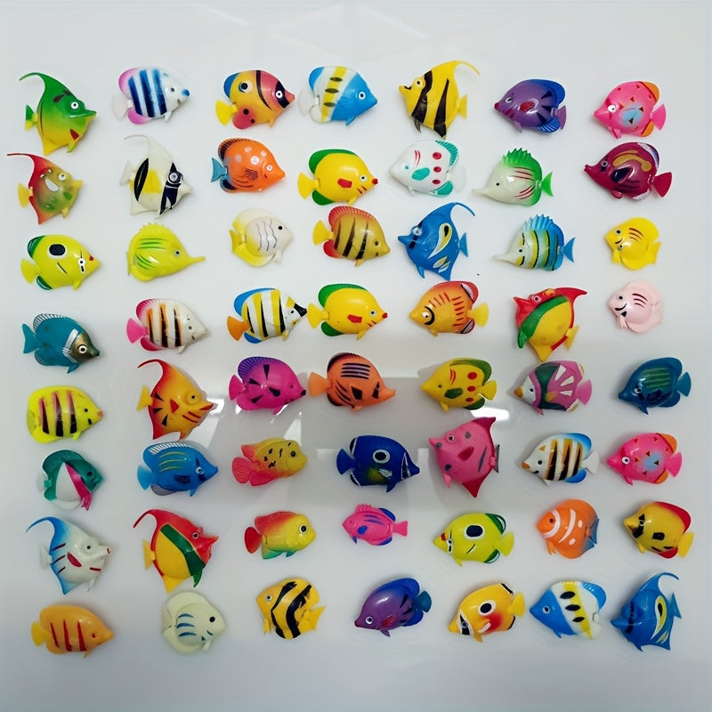 Set of 10 Floating Fish for Aquariums, Realistic Plastic Tropical Fish Decoration Suitable for Aquariums And Bathrooms.
