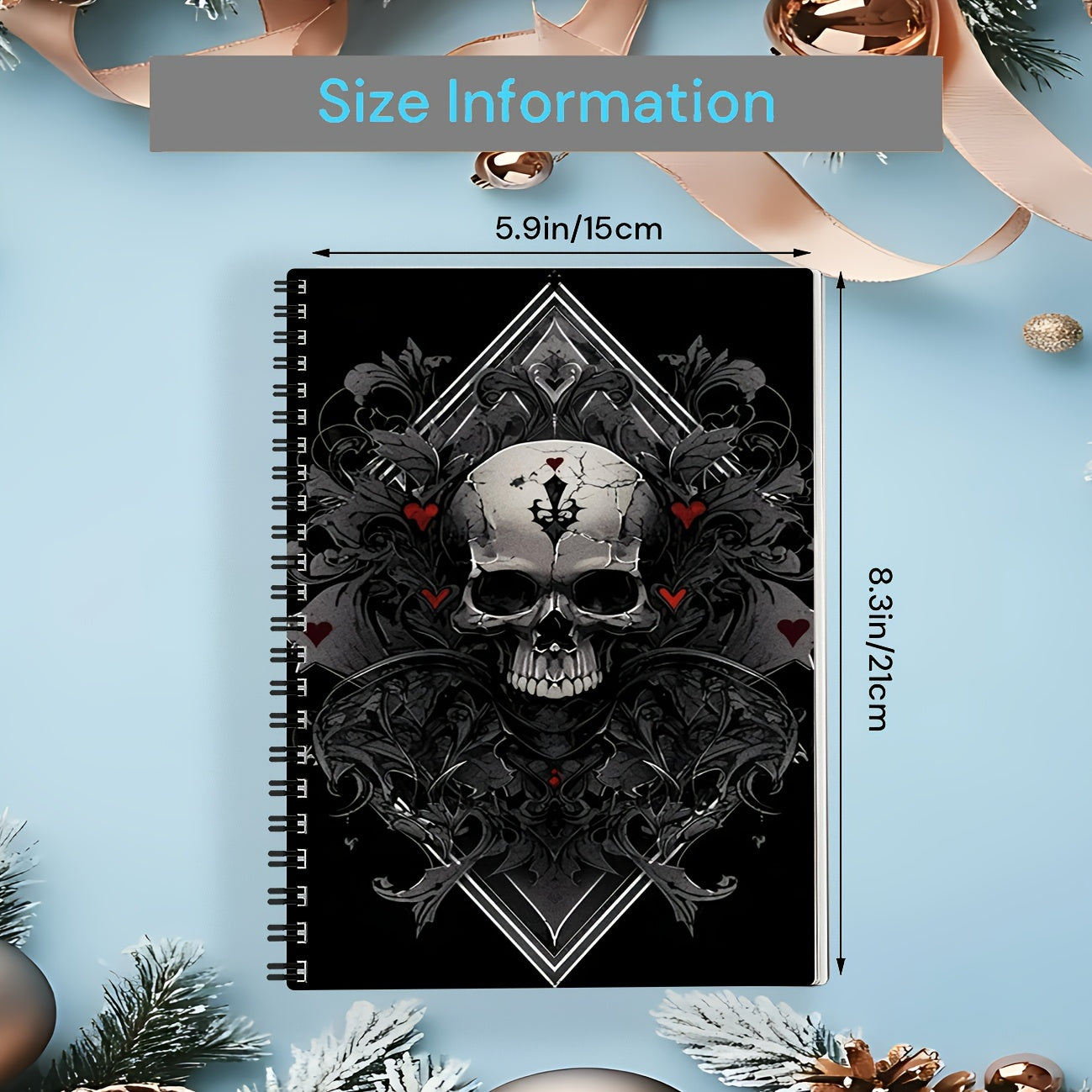 Gothic Skull Spiral Notebook with Red Heart & Ornate Gothic Symbols - Dark Aesthetic Hard Cover Journal, Perforated Pages & Horizontal Ruled Paper for Art, Gothic Diary, Sketchbook - Ideal for, s, Dark Theme Lovers
