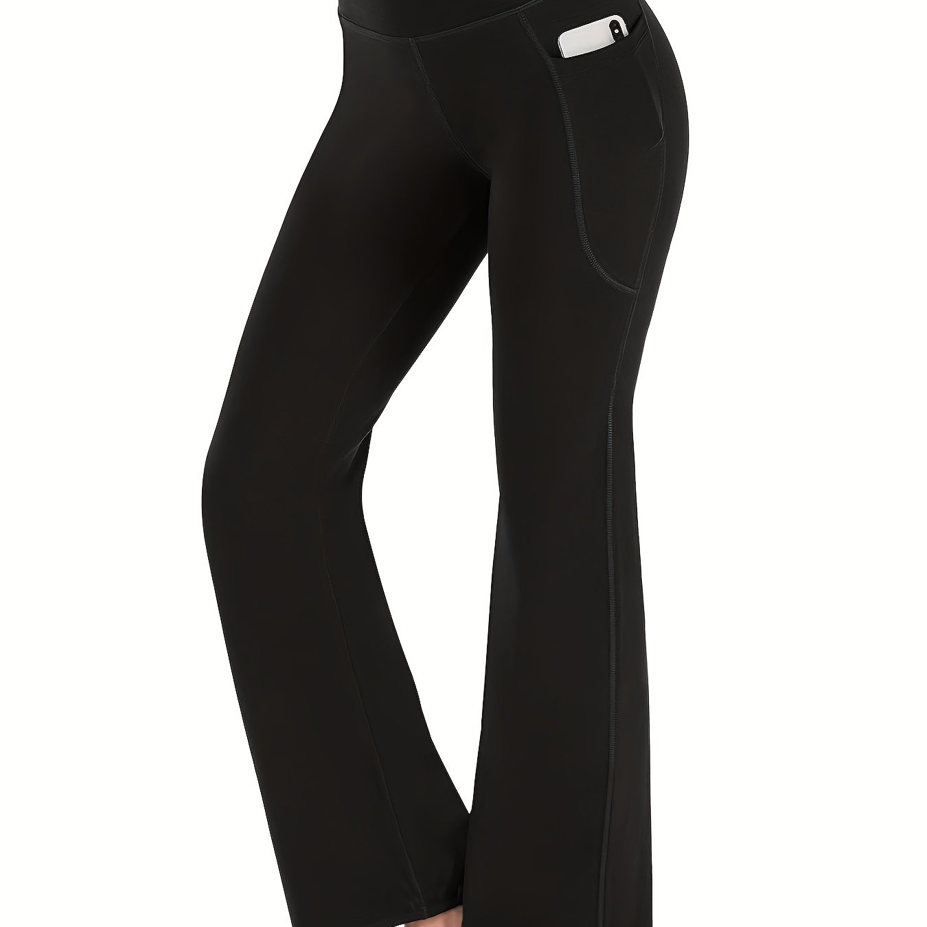 Women's High Waist Bootcut Yoga Pants with Slimming Effect and Convenient Pockets - Perfect for Fitness and Workout Activities