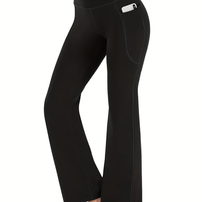 Women's High Waist Bootcut Yoga Pants with Slimming Effect and Convenient Pockets - Perfect for Fitness and Workout Activities