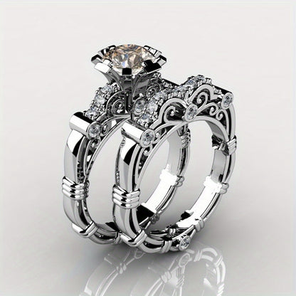 2pcs of 925 Silver Engagement and Wedding Ring Sets, Couple Ring Sets, Women's Couple Ring Sets