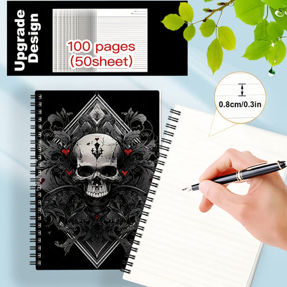 Gothic Skull Spiral Notebook with Red Heart & Ornate Gothic Symbols - Dark Aesthetic Hard Cover Journal, Perforated Pages & Horizontal Ruled Paper for Art, Gothic Diary, Sketchbook - Ideal for, s, Dark Theme Lovers