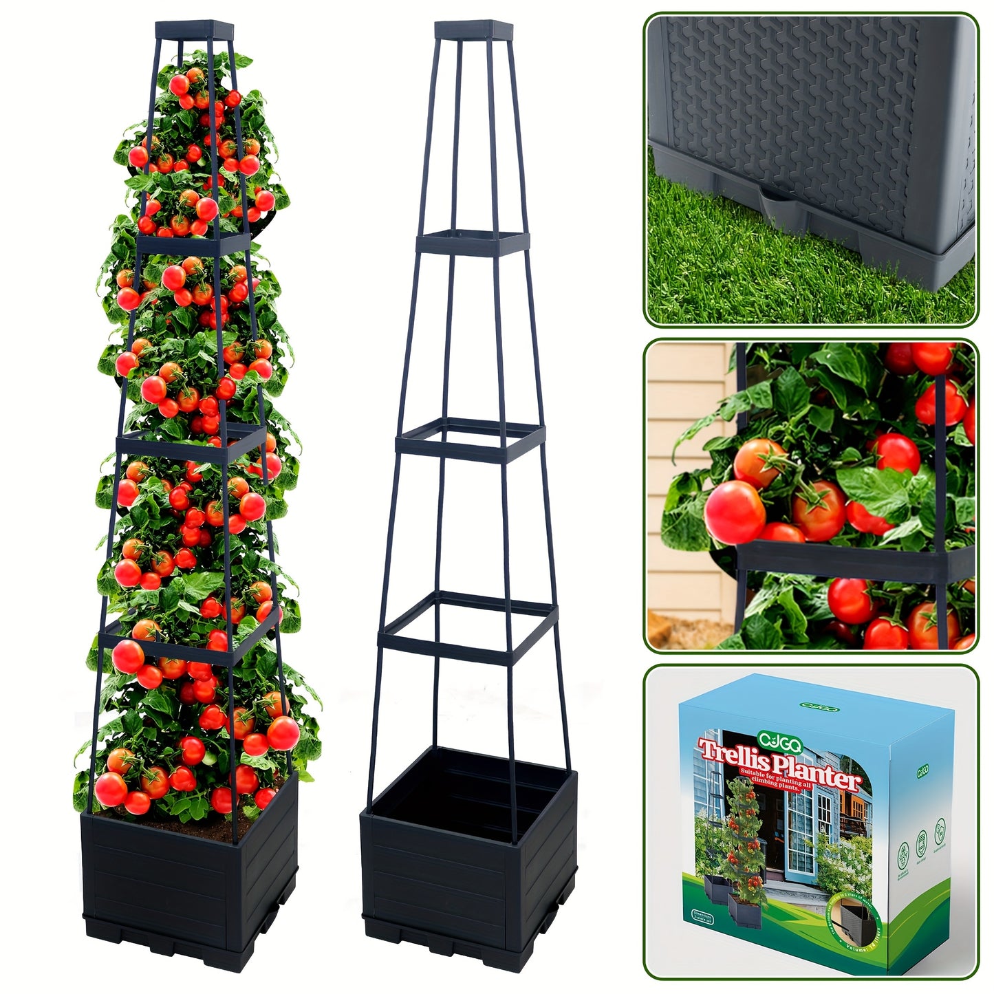 2 Pack 44.8Inch Tomato Planter Box With Trellis Self-Watering Tomato Cage With Trapezoidal Trellis Climbing Plants In Patio Garden Indoor Outdoor