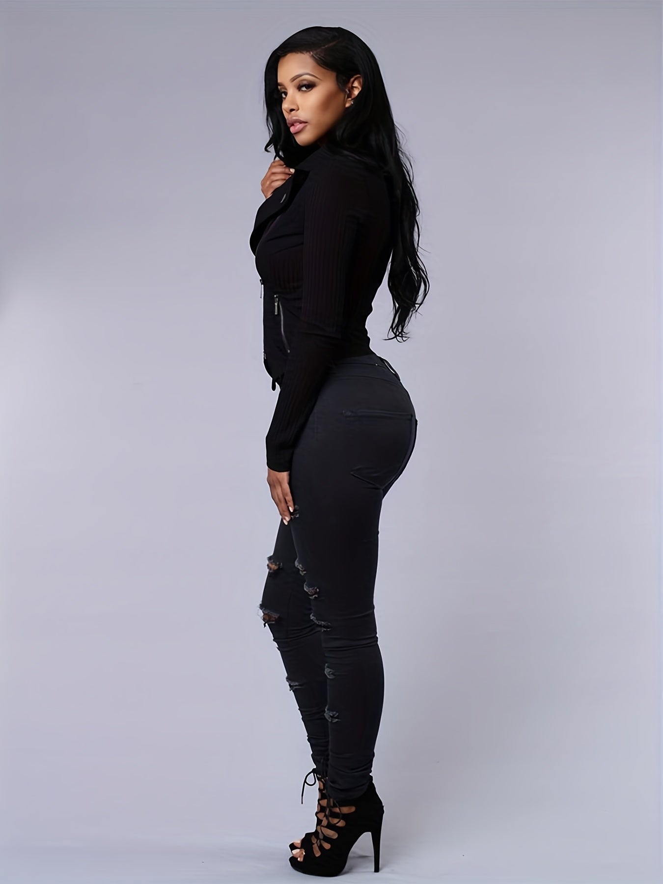 White Ripped Holes Straigh Jeans, Slash Pockets Distressed Non-Stretch Denim Pants, Women's Denim Jeans & Clothing