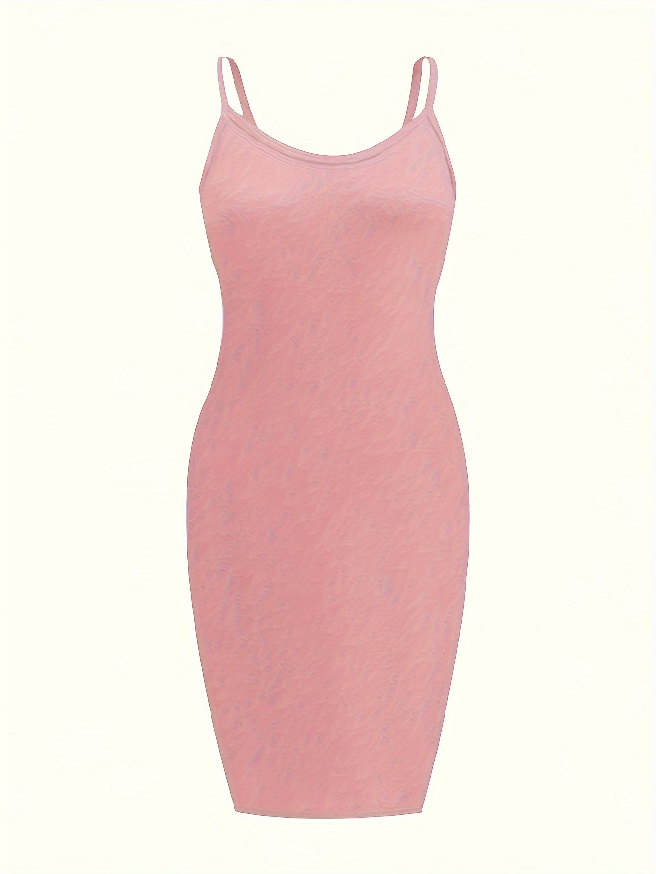 [3 Pack Plus Size Cami Dress] 3 Pack Plus Size Basic Dress Set, Women's Plus Solid Round Neck Medium Stretch Slim Fit Cami Dress Three Piece Set