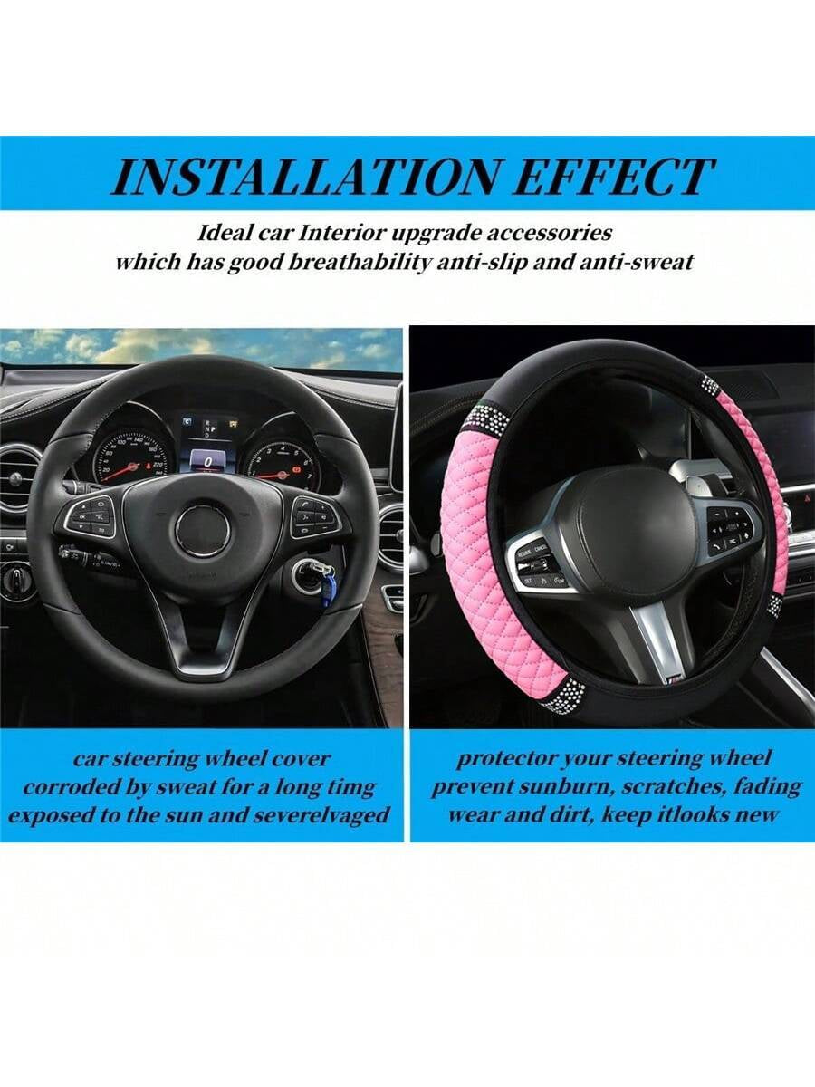 Bling Soft Leather Car Steering Wheel Cover Non-Slip Heat and Cold Protector without Inner Ring