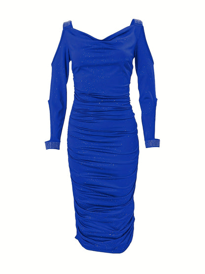 Hot-fix Rhinestone Embellished Swing Neckline Bodycon Dress