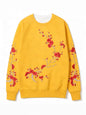 Black-base Red Plum Blossom Branch Print Loose-fitting Crewneck Sweatshirt